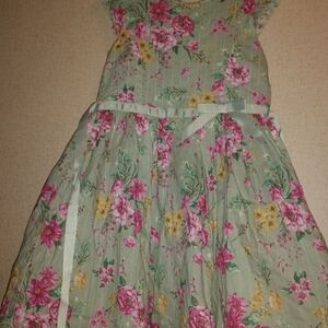 Lilt Green Floral Kids Dress with Pink and Yellow Accents